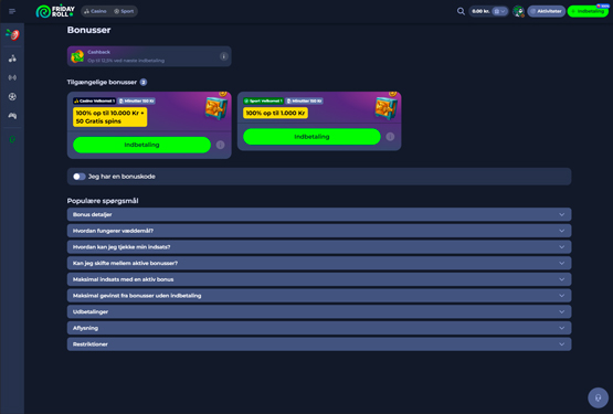 Bonusser og kampagner p&aring; FridayRoll Casino