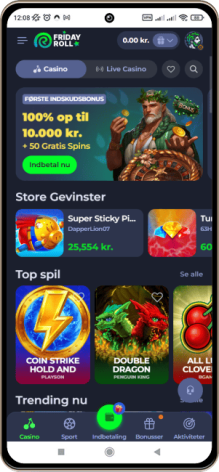 FridayRoll Casino Hovedside p&aring; Mobilsk&aelig;rm