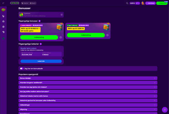 Bonusser og kampagner p&aring; Gambloria Casino