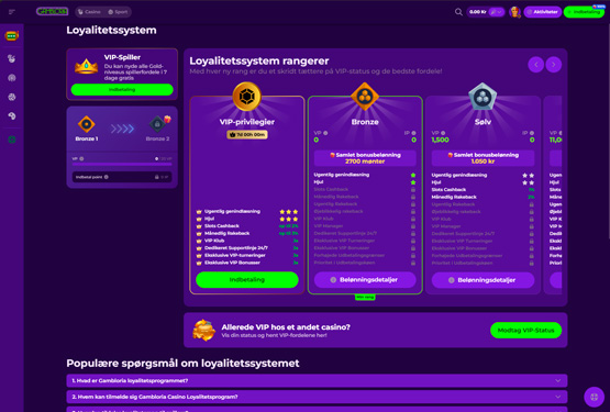 VIP program p&aring; Gambloria Casino