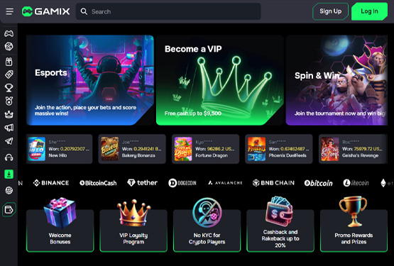 Hovedside p&aring; Gamix Casino Site