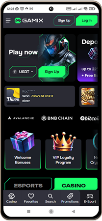 Gamix Casinos Hovedside på Mobilskærm