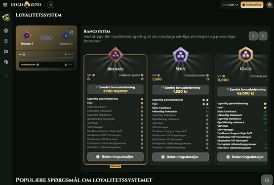 VIP program p&aring; Goldzino Casino