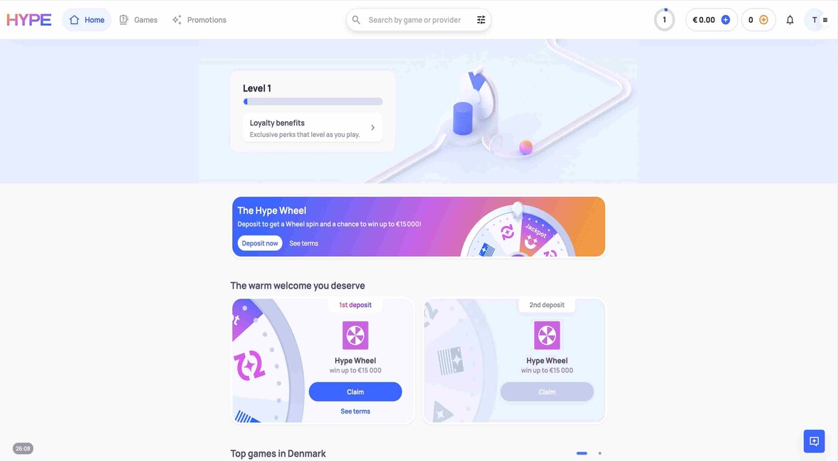 Hovedside p&aring; Hypekasino Site