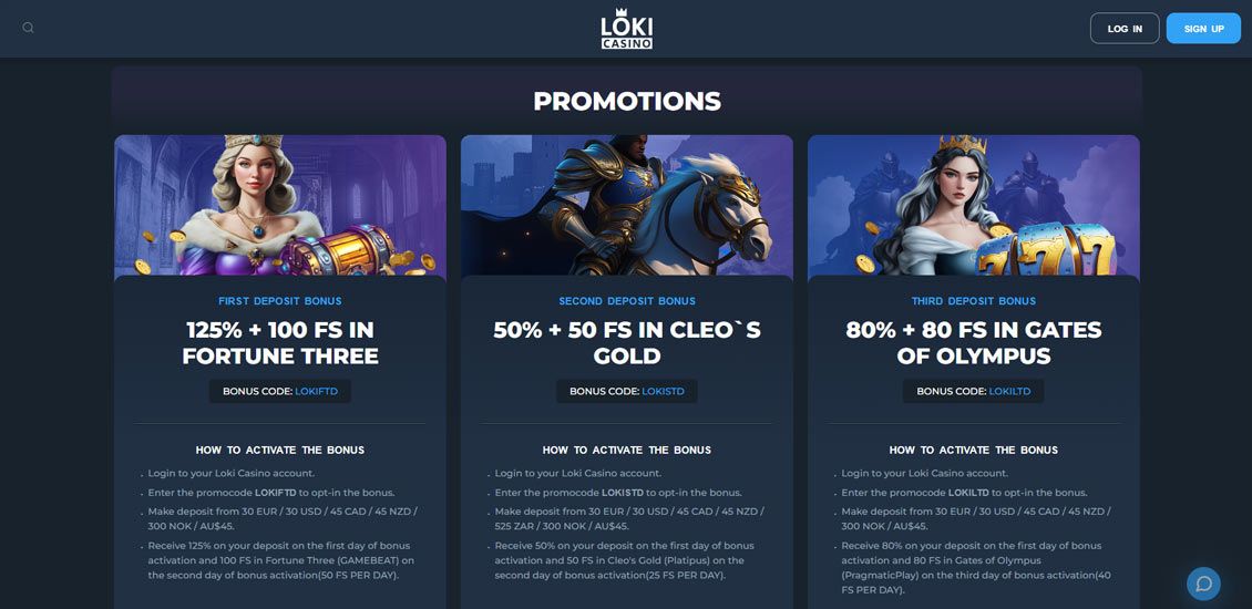 Bonussiden p&aring; Loki Casino-webstedet