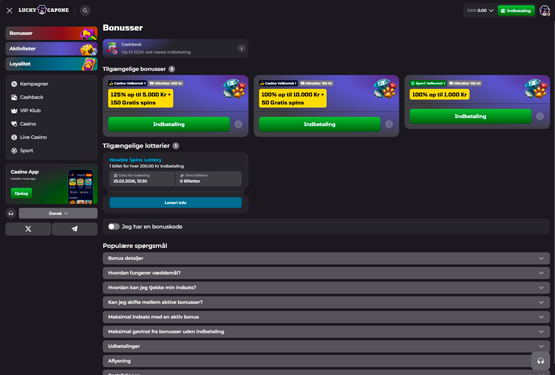 Bonusser og kampagner p&aring; Luckycapone Casino