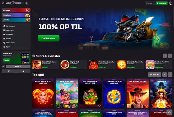 Hovedside p&aring; Luckycapone Casino Site