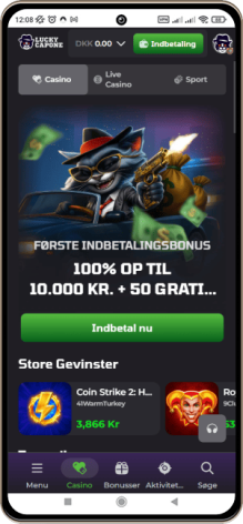 LuckyCapone Casino Hovedside p&aring; Mobilsk&aelig;rm