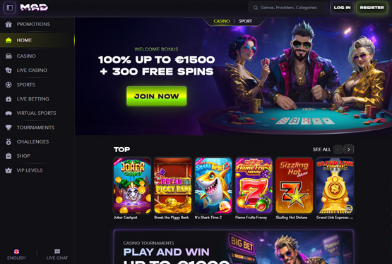 Hovedside p&aring; Madcasino Site