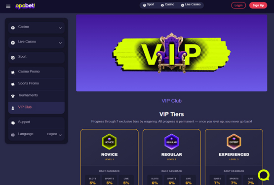 VIP program p&aring; Opabet Casino 