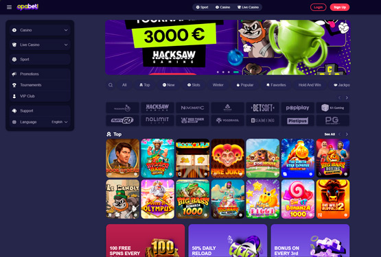 Hovedside p&aring; Opabet Casino Site