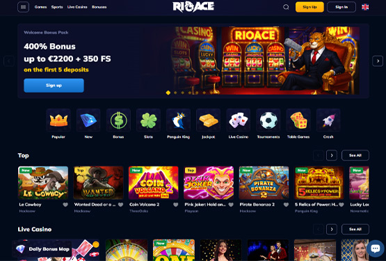 Hovedside p&aring; Rioace Casino Site