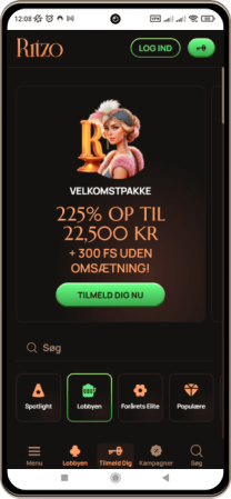 Ritzo Casinos Hovedside p&aring; Mobilsk&aelig;rm