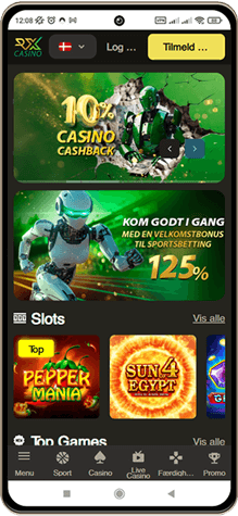 RX Casino Hovedside p&aring; Mobilsk&aelig;rm