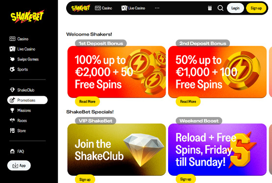 Bonusser og kampagner p&aring; Shakebet Casino