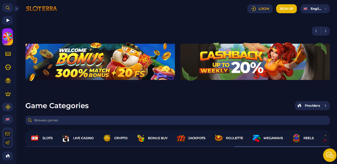 Hovedside p&aring; Sloterra Casino Site