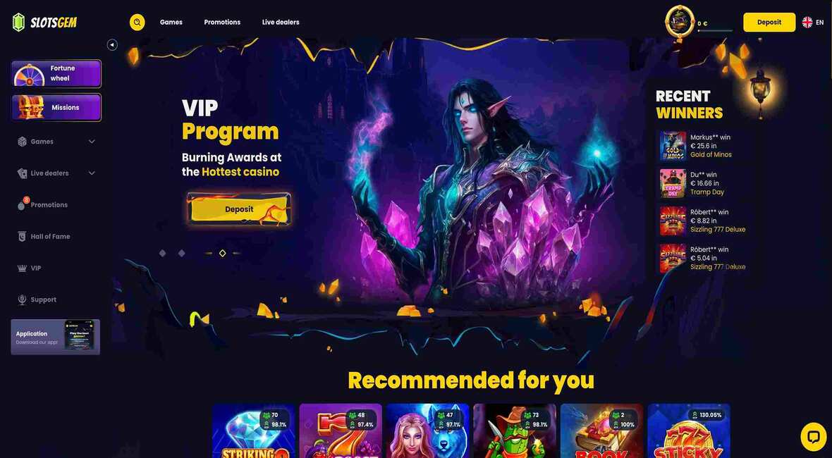 Hovedside p&aring; Slotsgem Casino Site