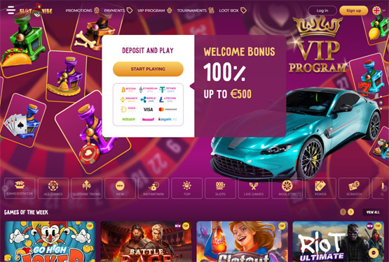 Hovedside p&aring; Slotvibe Casino Site