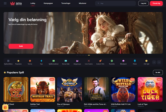 Hovedside p&aring; SpinEmpire Casino Site