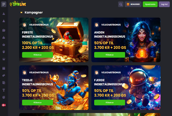 Bonusser og kampagner p&aring; Spinline Casino