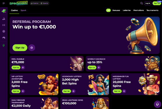 Bonusser og kampagner p&aring; Spinmama Casino