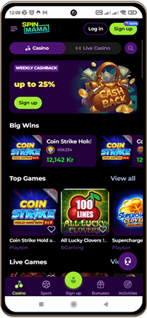 Spinmama Casinos Hovedside p&aring; Mobilsk&aelig;rm