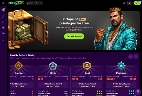 VIP program p&aring; Spinmama Casino
