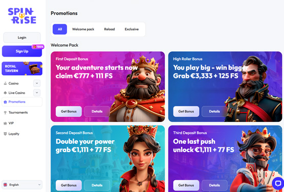 Bonusser og kampagner p&aring; Spinrise Casino