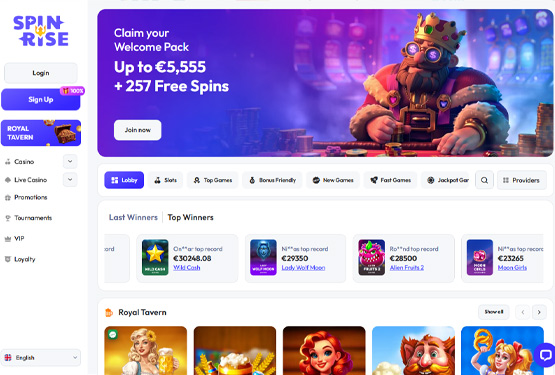 Hovedside p&aring; Spinrise Casino Site