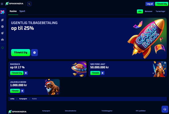 Bonusser og kampagner p&aring; Spinwinera Casino