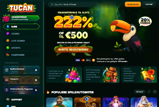 Hovedside p&aring; Tucan Casino Site