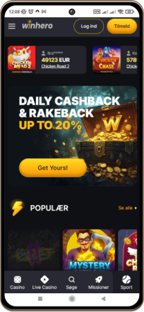 Winhero Casinos Hovedside p&aring; Mobilsk&aelig;rm