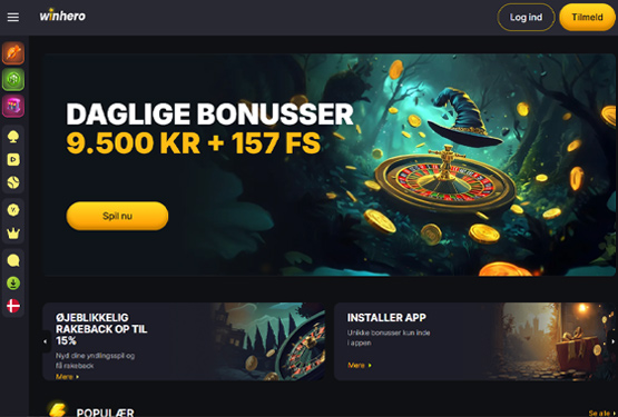 Hovedside p&aring; Winhero Casino Site