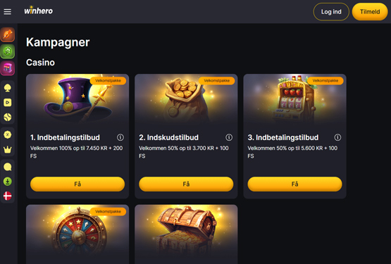 Bonusser og kampagner p&aring; Winhero Casino