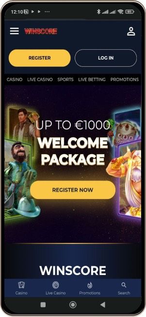 Winscore Casino p&aring; en mobiltelefonsk&aelig;rm