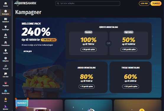 Bonusser og kampagner p&aring; Winshark Casino