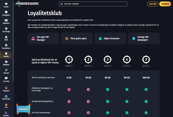 VIP program p&aring; Winshark Casino