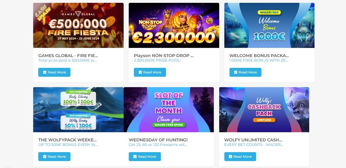 Bonussiden p&aring; Wolfy Casino-webstedet