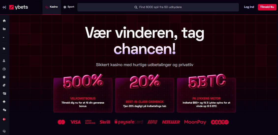 Hovedside p&aring; Ybets Casino Site
