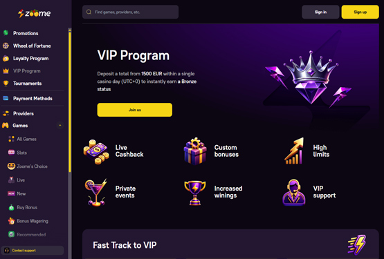 VIP program p&aring; Zoome Casino 