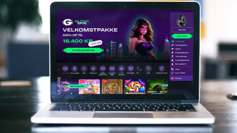 GlitchSpin Casino hovedside p&aring; den b&aelig;rbare computersk&aelig;rm