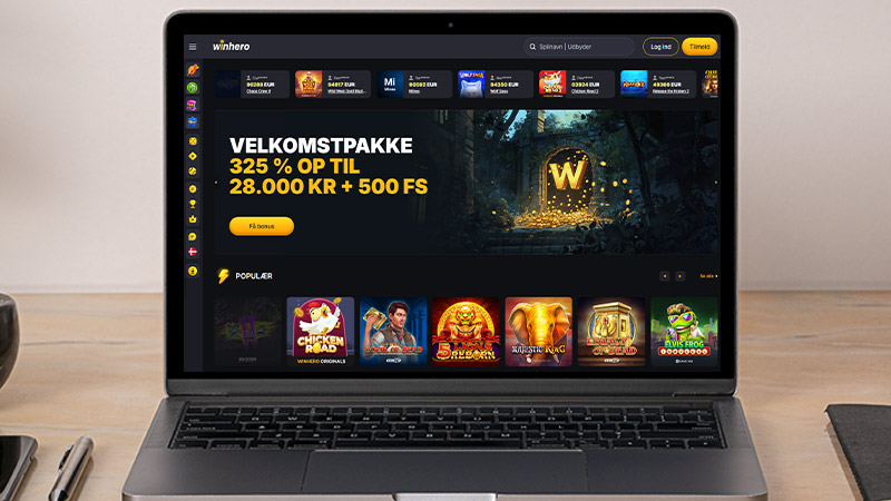 WinHero Casino hovedside p&aring; den b&aelig;rbare computersk&aelig;rm