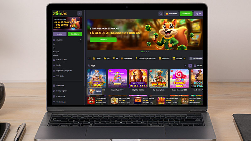 Spinline Casino hovedside p&aring; den b&aelig;rbare computersk&aelig;rm