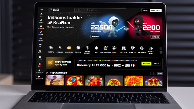 SlotsVader Casino hovedside p&aring; den b&aelig;rbare computersk&aelig;rm
