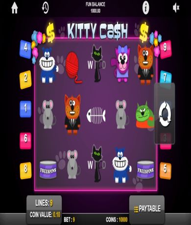 Spil gratis lige nu p&aring; Kitty Cash, spillemaskine online fra 1X2gaming | Danske Casinoer