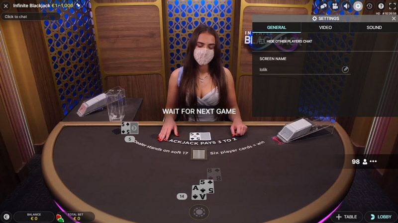 live blackjack - Indstillingspanelet